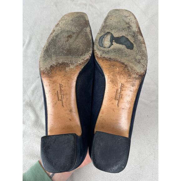 Salvatore Ferragamo Blue Suede Kitten Heel Slip On Shoes Women's Size 8 - Picture 8 of 9
